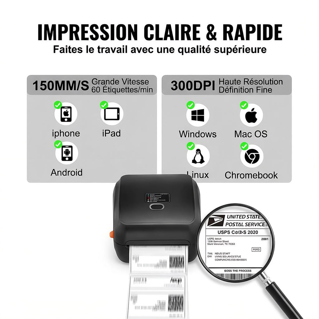 Imprimante Thermique -Étiquette (Bluetooth & USB)