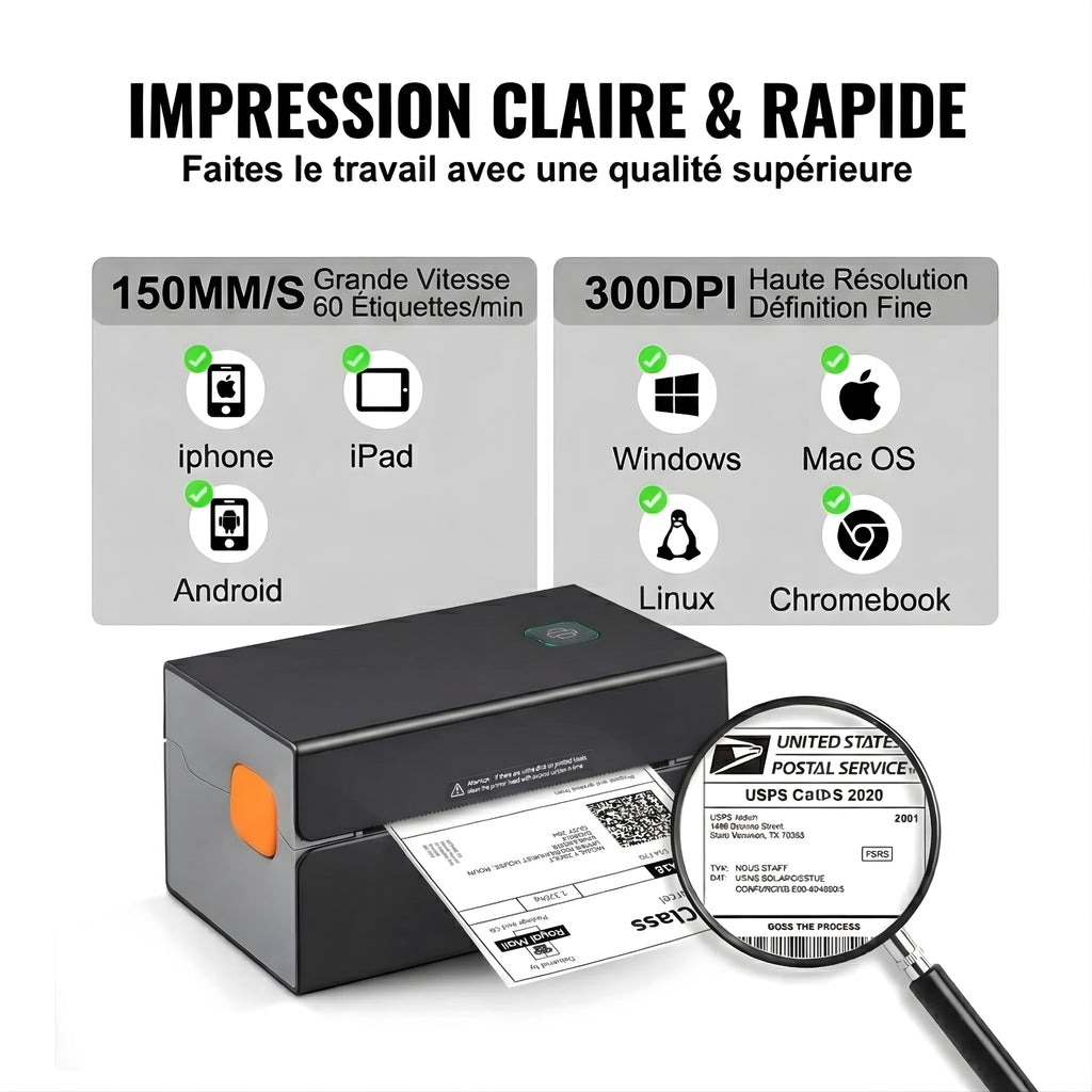 Imprimante Thermique Étiquette- Bluetooth & Sans Encre